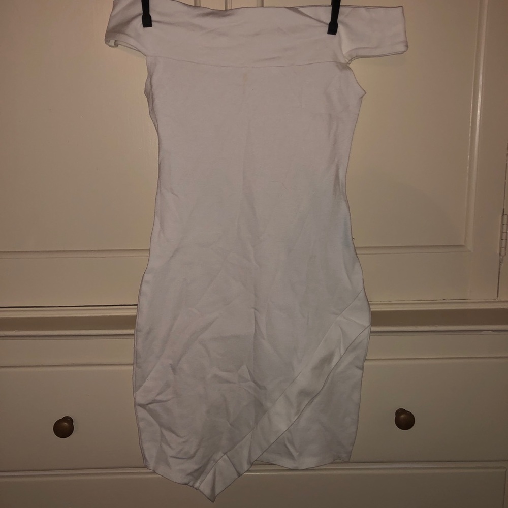 White, off the shoulder, tight dress